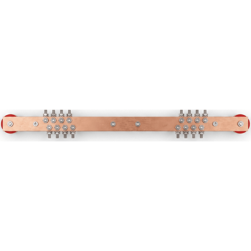 Barra Distribución Tierra Rack 19 in / Cobre 100% / 550A / Aisladores Rojos / 0.64 cm (0.25 in) / J-STD-607-A
