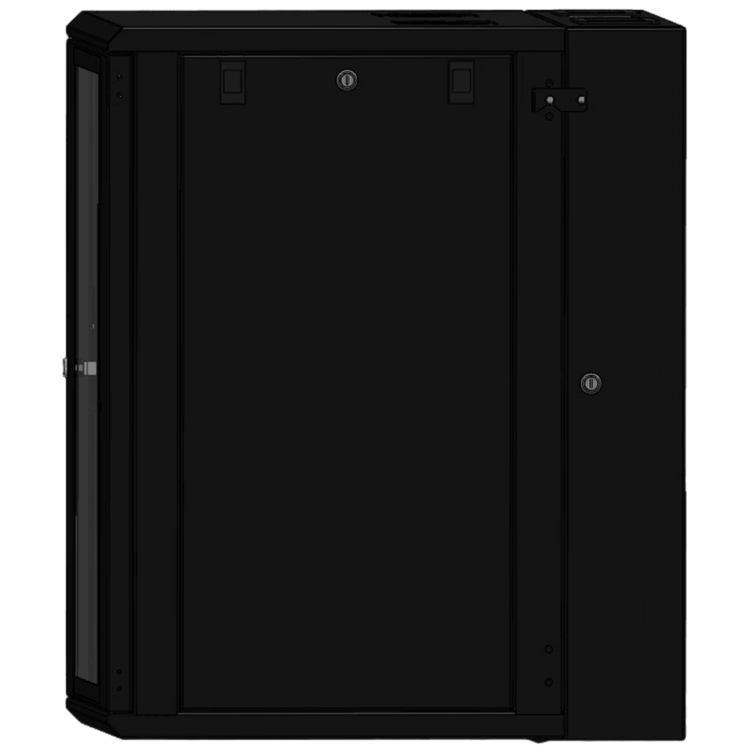 Gabinete Rack / 16 Unidades Rack (UR) / Puerta Cristal Templado / Montaje Pared / Acero Calibres 18-22 / Abatible 120° / Ventilación 120 mm