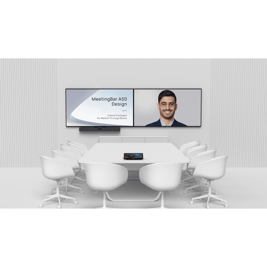 Barra de Videoconferencia Yealink A50 con IA y Consola Táctil CTP25, Todo en Uno para Salas Medianas y Grandes con Seguimiento Automático del Hablante
