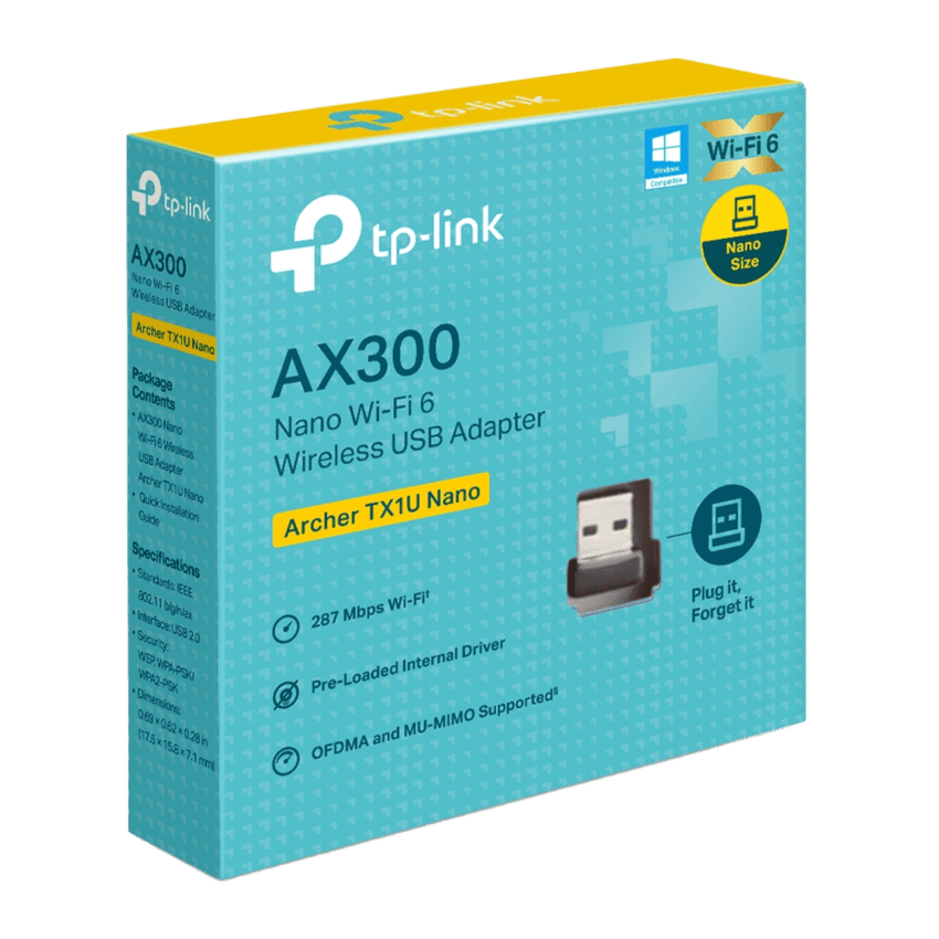 Adaptador USB Inalámbrico AX300 / Wi-Fi 6 2.4 GHz / 287 Mbps / Nano Size / OFDMA y MU-MIMO / Driver Pre-cargado / WPA2-PSK