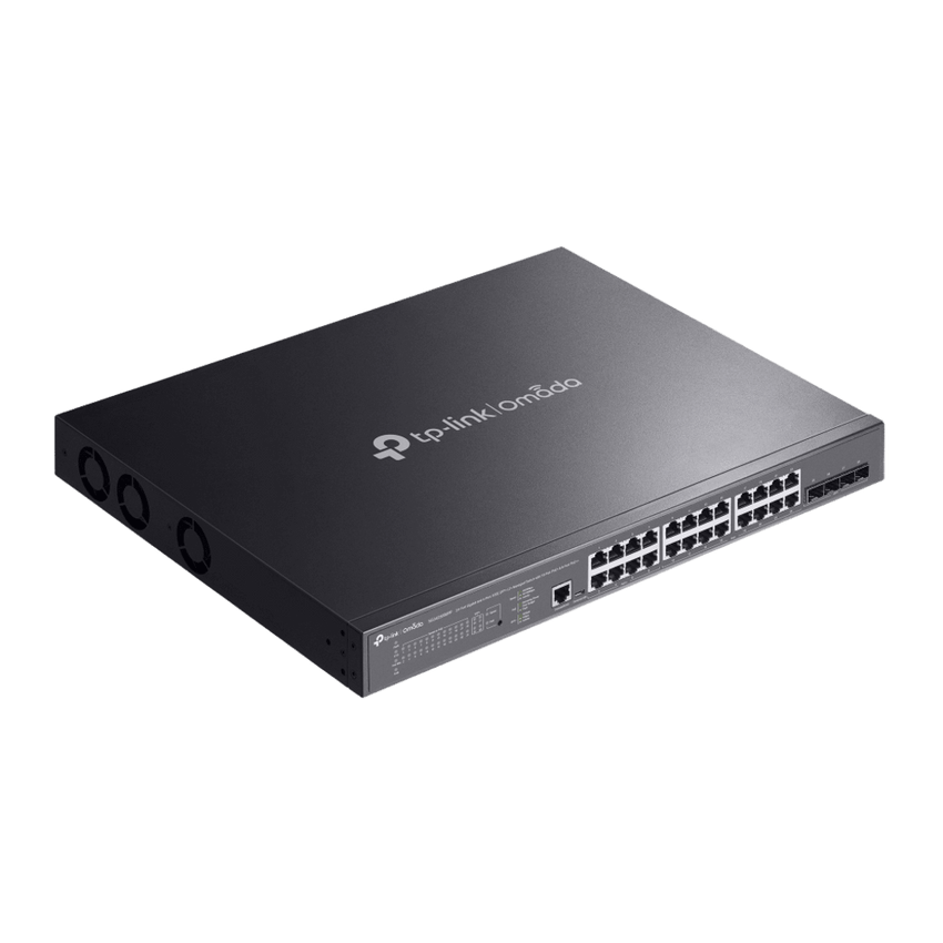 Switch L2+ Gestionado Omada / 24 Puertos Gigabit RJ45 + 4 Puertos 10G SFP+ / 16 Puertos PoE+ (30W) + 8 Puertos PoE++ (90W) / 128 Gbps Capacidad / 95.23 Mpps Forwarding / 500W PoE Budget / SDN Cloud Management