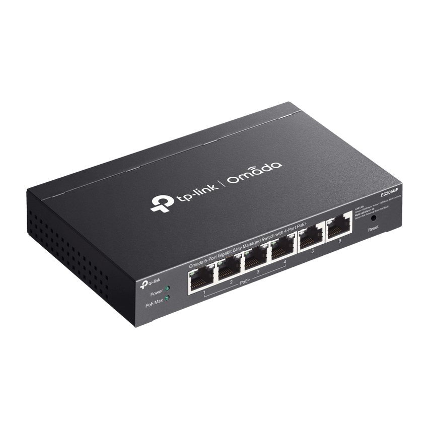 Switch Omada 6 Puertos Gigabit / 4 Puertos PoE+ 65W / Gestión Cloud SDN / Sin Ventiladores / QoS / VLAN / IGMP Snooping / 250 m PoE