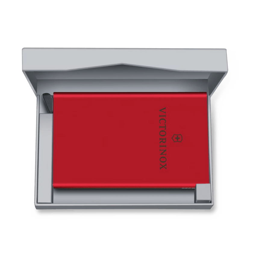 Tarjetero / Almacenamiento Seguro 4-6 Tarjetas / Aluminio Duradero / Protección RFID / Sistema Deslizamiento Patentado / Color Rojo.