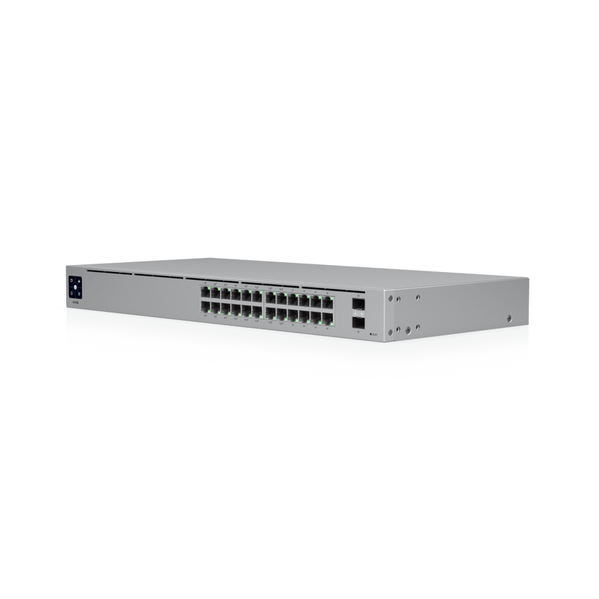 Switch UniFi Capa 2 / 24 Puertos Gigabit / 16 Puertos PoE+ 802.3af/at / 95W Total / 2 Puertos SFP 1G / Pantalla LCM / Sin Ventilador