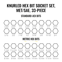 Juego de Dados Moleteados / SAE-Métrico-Hex-Torx® / 13 Piezas por Set / Acabado Moleteado para Mejor Agarre / Marcado en Relieve / Incluye Llaves Cuadradas