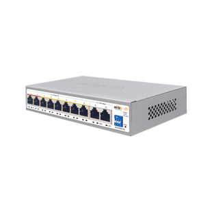 Switch PoE / Administración en la nube / Con 8 puertos 10/100 Mbsp PoE af/at / 2 Puertos Uplink 10/100/1000 Mbps /  Presupuesto 100 W / PoE hasta 250 metros / Soporta protocolo ONVIF