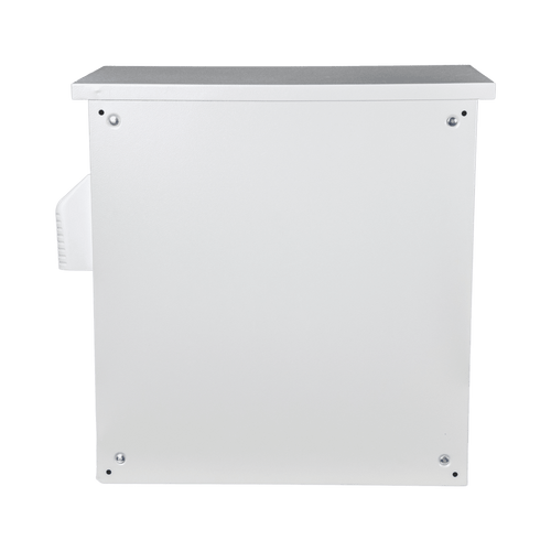 Gabinete Ventilado de Acero IP55 Uso en Exterior (593 x 609 x 399 mm) con Placa Trasera Interior Metálica y Compuerta Inferior Atornillable. Incluye Ventilador, Ventilas, filtros, Montaje Rack 19", Terminal de Tierra Física, Chapas y Ll