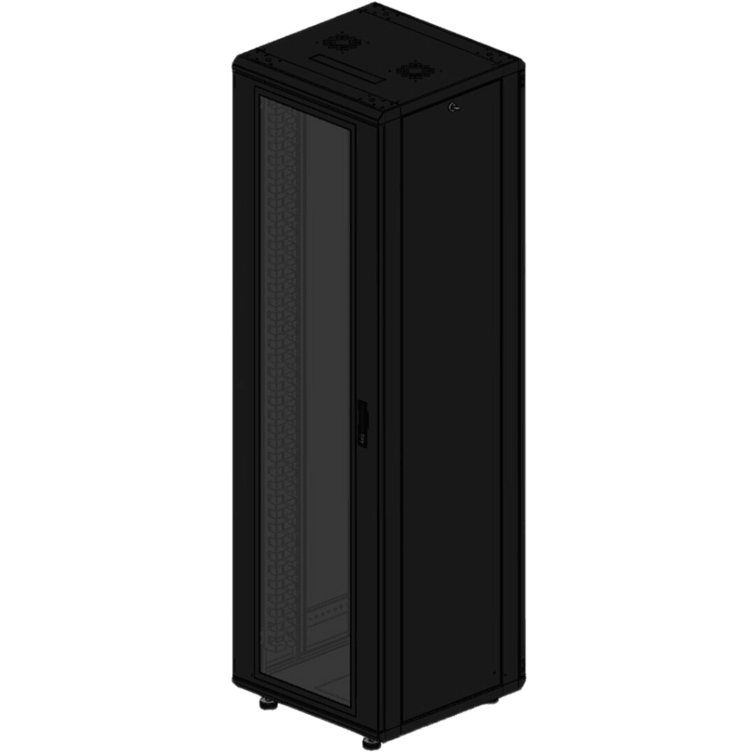 Gabinete rackeable de piso de 42U, compatible con estándar 19 pulgadas, equipado con puerta frontal de cristal para una mejor visibilidad y presentación profesional