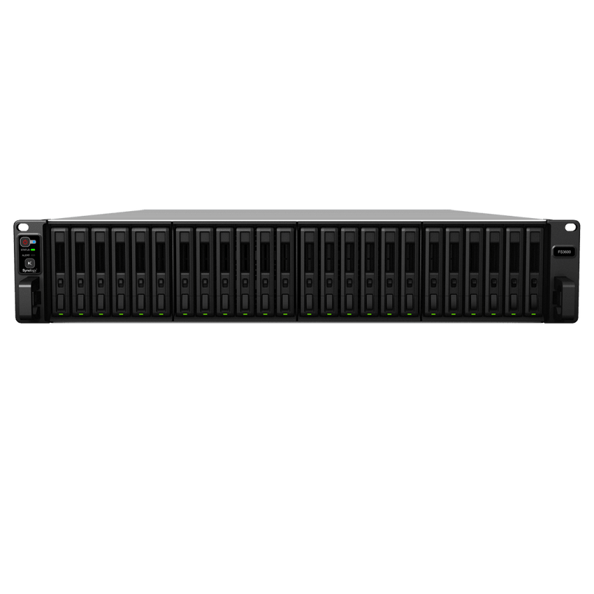 NAS Todo Flash FlashStation FS3600 | 24 Receptáculos | Intel Xeon D-1567 12 Núcleos | 16 GB RAM (Ampliable a 128 GB) | 195,000 IOPS Escritura Aleatoria iSCSI 4K | 10 GbE | Compatible con Virtualización | Protección de Datos Int