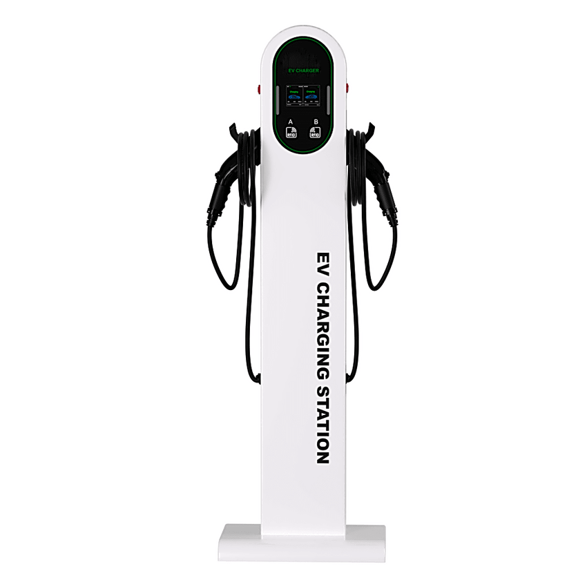 Estaci�n de Carga para Veh�culos El�ctricos / Tipo Pedestal / Doble Conector Tipo 1 (SAE J1772) / 48 A / 11.5 kW por Puerto / Pantalla LCD 4.3 in (10.9 cm) / RFID / Protecci�n IP54 / Chasis SGCC Galvanizado