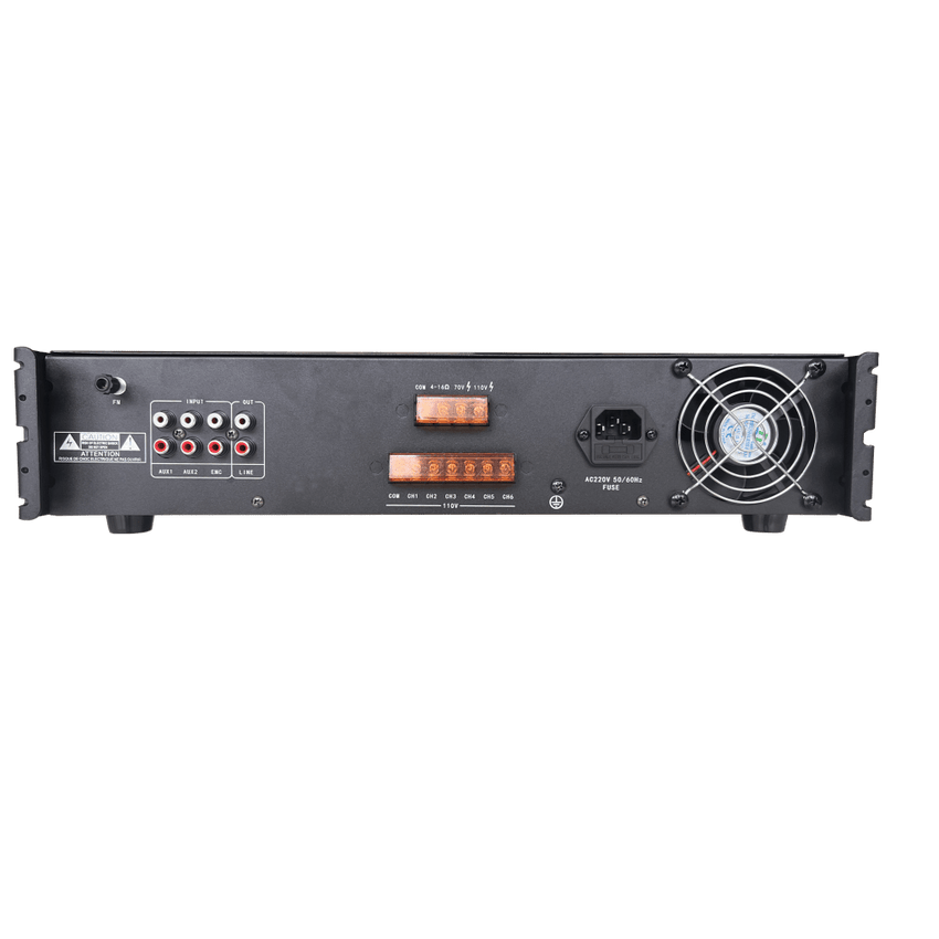 Amplificador de Audio | Bluetooth | 120 W | 6 Zonas con Control de Volumen Independiente | 70/ 100V COM | Montaje en Rack | Voceo y Musica Ambiental