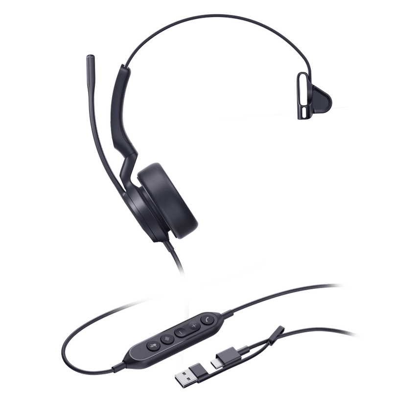 Diadema Cableada Profesional USB-C/A UH44 Mono de Yealink con Cancelación de Ruido por IA y Control de Llamadas Integrado