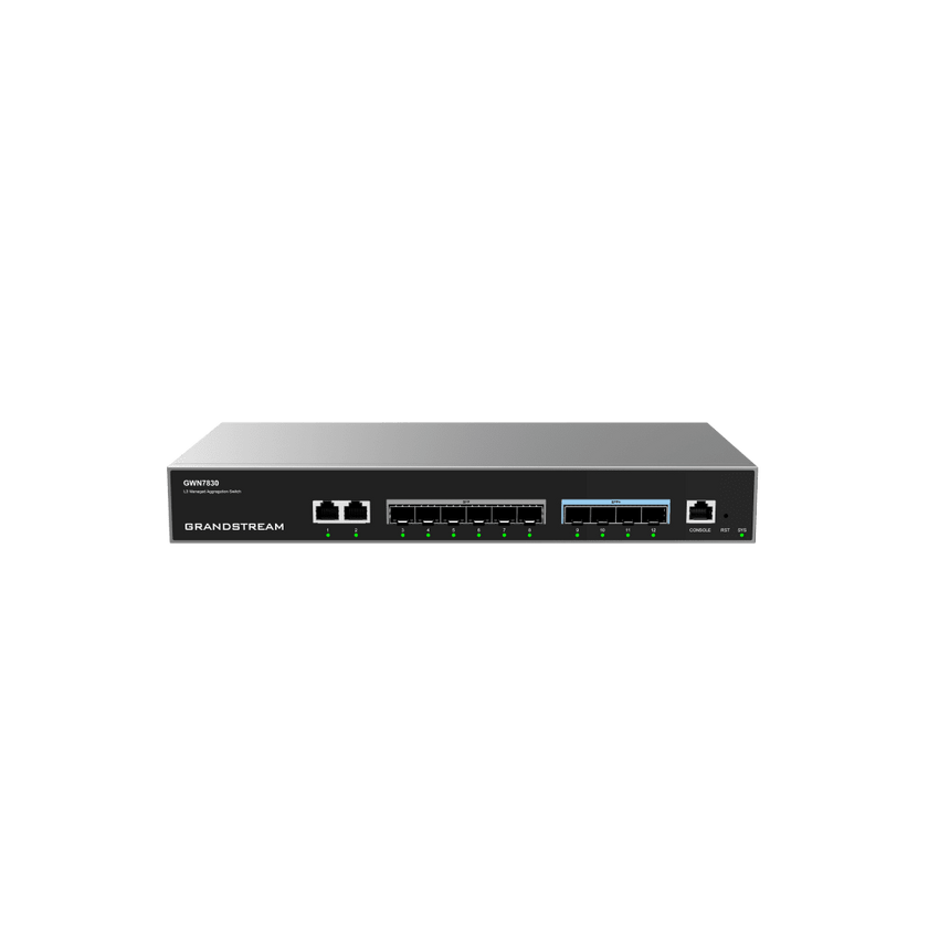 Switch de Agregación Capa 3 GWN7830 / 2 Puertos Gigabit Ethernet / 6 Puertos Gigabit SFP / 4 Puertos 10Gigabit SFP+ / QoS Integrada / Soporte IPv6 e IPv4 / Seguridad Avanzada / Stacking /
