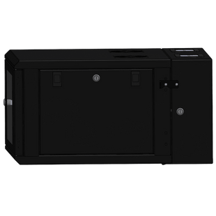 Gabinete Rackeable / 06 Unidades / Pared 19 Pulgadas / Puerta de Cristal / Pintura Electroestática Negro / Abatible 120° / Ventilación 120 mm