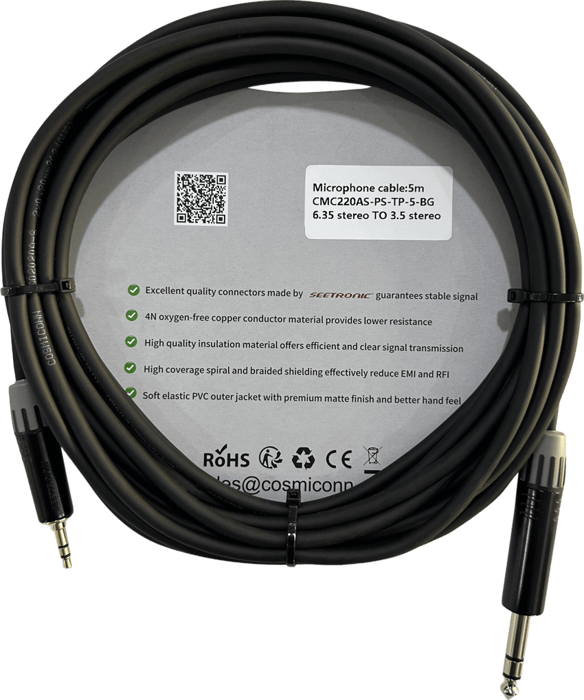 Cable 6.35mm a 3.5mm, conectores color negro MP3X-B - MTP3C-BG, length 5m