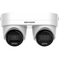 PanoVu Series / Lente Dual de 4 Megapixel / 2 Lentes Fijos de 2.8 mm / Recomendado para Pasillos o Esquinas / IP67 / IK10 / PoE / WDR 120 dB / 10 mts IR / Entrada y Salida de Audio y Alarma / MicroSD