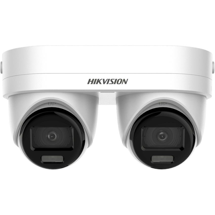PanoVu Series / Lente Dual de 4 Megapixel / 2 Lentes Fijos de 2.8 mm / Recomendado para Pasillos o Esquinas / IP67 / IK10 / PoE / WDR 120 dB / 10 mts IR / Entrada y Salida de Audio y Alarma / MicroSD