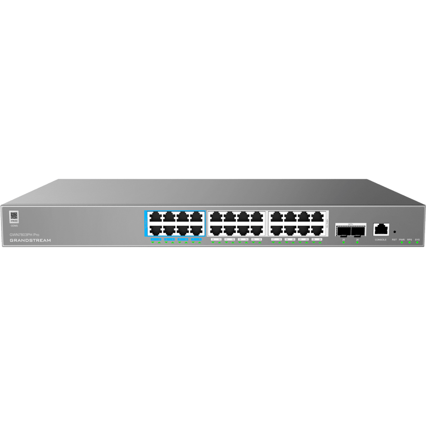 Switch de Red Empresarial L2++ / Serie GWN7800 Pro / 24 Puertos Gigabit PoE 400W / 2 SFP+ / Gestión Cloud GDMS / VLAN 4K / QoS Avanzado / Seguridad Integral