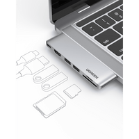 Hub USB-C 6 en 1 / 2xUSB-A 3.0 (5Gbps) / HDMI 4K@30Hz / Puerto PD 100W / Lector SD+MicroSD / Aluminio / Compatible Thunderbolt 3 / Compacto 110x29x8.5mm
