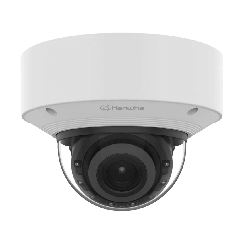 Cámara Domo AI 8 Megapíxeles / Motorizado 4.4-9.3 mm 2.1x / Dual NPU / IR 50 m (164 ft) / IP52 IK10 / Analítica Avanzada IA / extremeWDR 120 dB / Wisenet 9