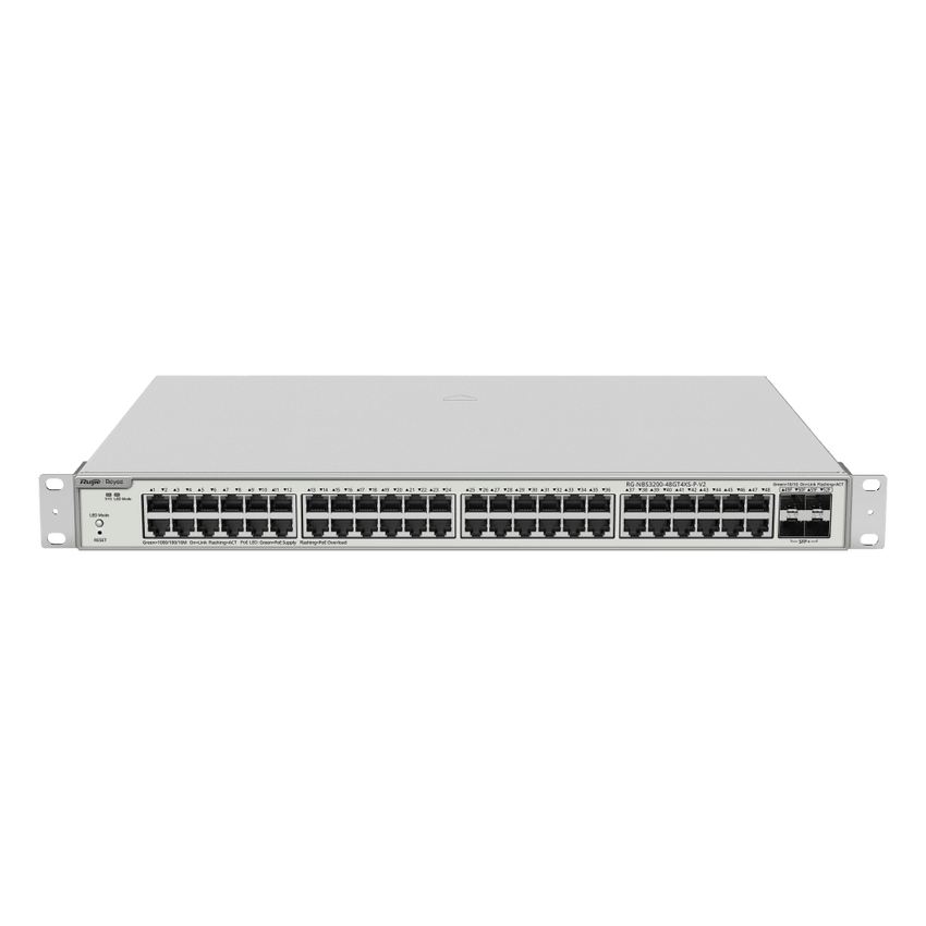 Switch Administrable PoE Capa 2+ Plus, con 48 puertos Gigabit PoE 802.3af/at + 4 SFP+ para fibra 10Gb, gestión gratuita desde la nube, 370w