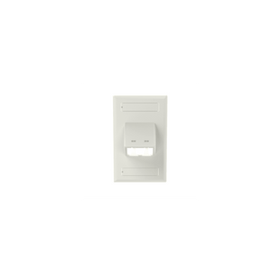 Placa de Pared Vertical Clásica, Salida Para 2 Puertos Mini-Com Inclinados, Con Espacios Para Etiquetas, Color Blanco