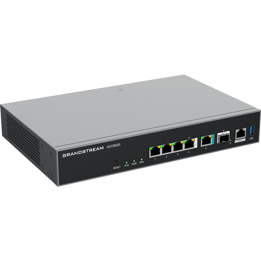 Dispositivo de Convergencia de Redes GCC6020 / Router VPN / Firewall de Próxima Generación / IP PBX / Switch de Red / 4 Puertos Gigabit Ethernet / 1 Puerto SFP+ 10 Gigabit / 1 Puerto 2.5 Gigabit / Administración en la Nube GDMS / Mont