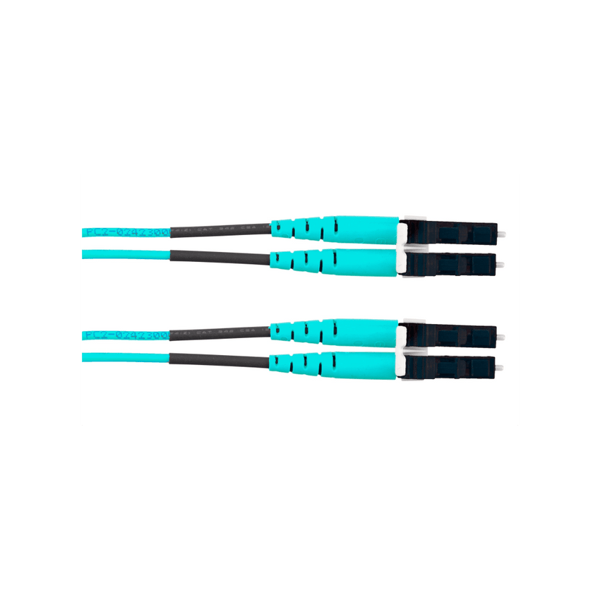 Jumper de Fibra Optica Multimodo 50/125 OM4, LC-LC Duplex, OFNR (Riser), Color Aqua, 2.44 Metros (8 Pies)