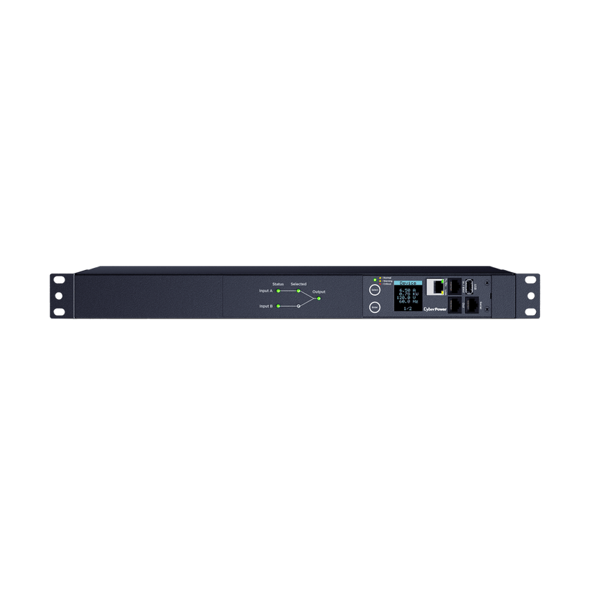 PDU ATS (Fuente Redundante Auto-transferible) Monitoreable, Para Distribución de Energía, 2 Entradas 120 Vca NEMA5-15P, Con 10 Salidas NEMA 5-15R, Horizontal 19in, 1UR