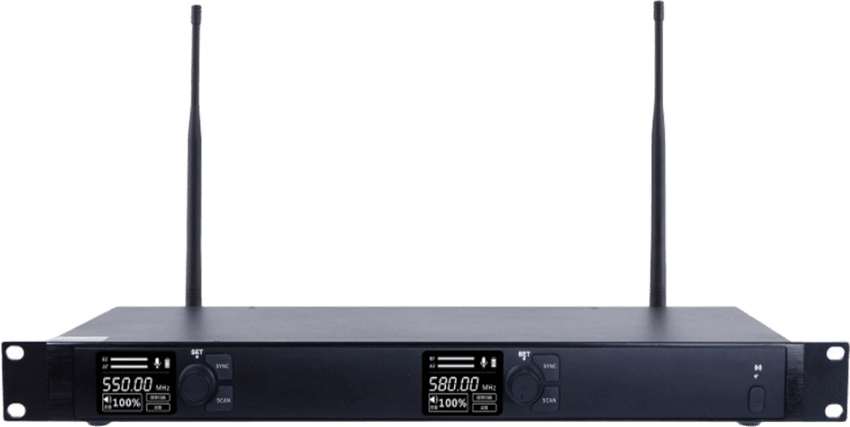 Receptor Inalámbrico Dual Canal Digital U-Band | 4 Bandas de Frecuencia (470-830 MHz) | Transmisión Digital pi/4-DQPSK | Pantalla TFT-LCD 2.2" | Anti-Interferencia con ID Code Pilot | Salidas Balanceadas y Desbalanceadas | Ecualizacion