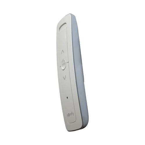 Control remoto 1 canal para motores de persiana Somfy con señal inalámbrica, instrucciones: sube, baja y detener, con posición favorita programada.