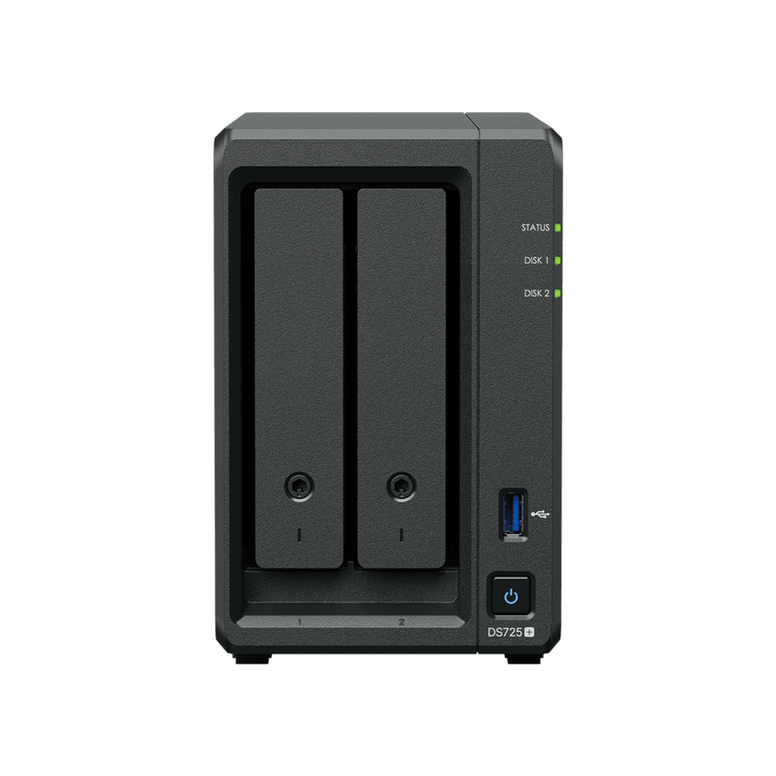 NAS Synology DiskStation DS725+ | 2 Bahías | Expandible hasta 7 Unidades | 2 Ranuras M.2 NVMe | Puerto 2.5GbE | Rendimiento 276 MB/s Lectura y 224 MB/s Escritura | Compatible con Unidad de Expansión DX525.