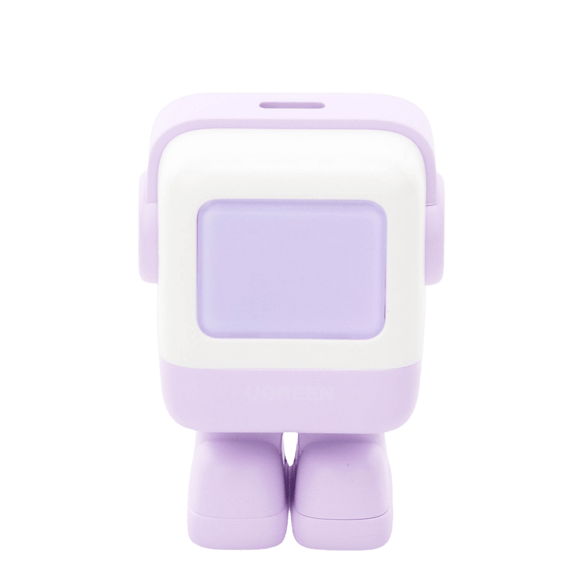 Cargador Mini GaNRobot 30W serie UNO | 1 USB-C de Carga Rápida | Tecnología GaN II | Multiprotocolo PD/QC/SCP/FCA | Carga Inteligente | Pantalla LED | Zapato Magnético Extraíble | Thermal Guard | Color Lila.