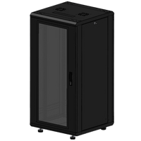 Gabinete Rackeable 19 Pulgadas / 24 Unidades / Piso / Puerta de Cristal / Acero Calibres 16-18-20 / Capacidad 750 Kg / Dimensiones 600x605x1190 mm (23.6x23.8x46.9 in) / Ventilación 120 mm / Cerradura