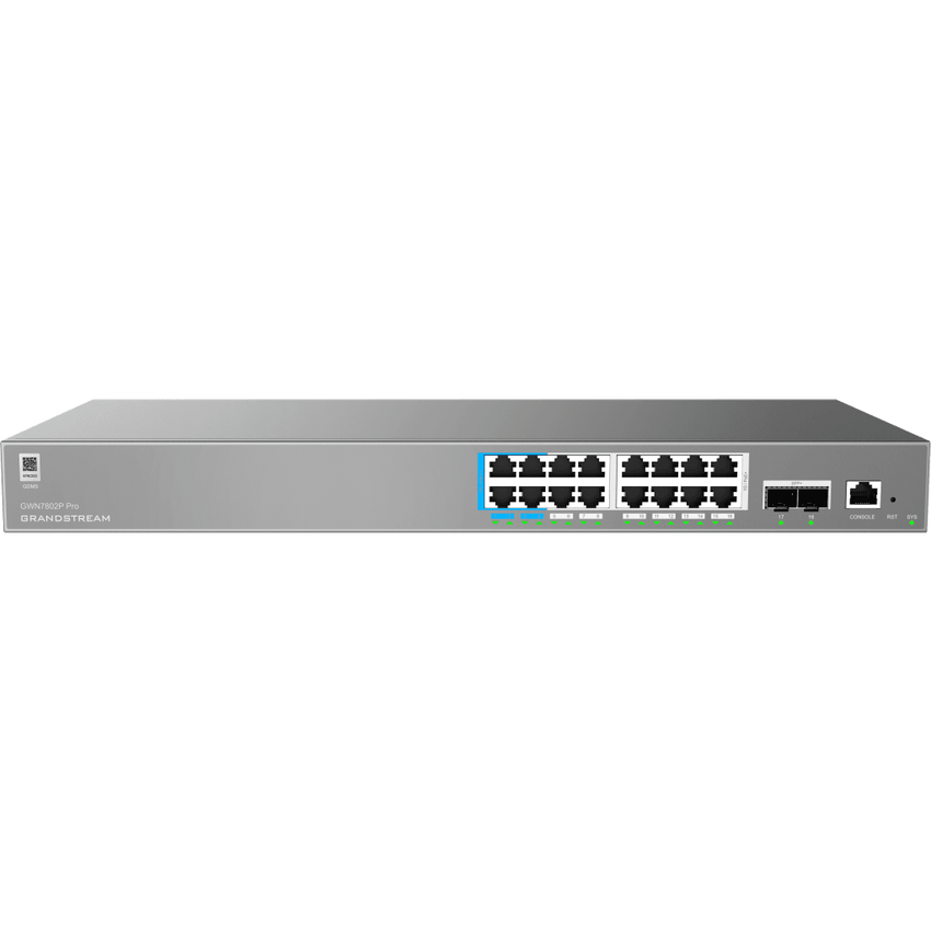 Switch de Red Empresarial L2++ / Serie GWN7800 Pro / 16 Puertos Gigabit PoE 250W / 2 Puertos SFP+ / Gestión Cloud GDMS / VLAN 4K / QoS Avanzado / Seguridad Integral