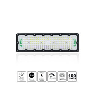Reflector LED 100 W /350 x 100 mm / 85 - 265 Vca~ 50/60Hz / TCC 6 500 K / Uso en exterior.