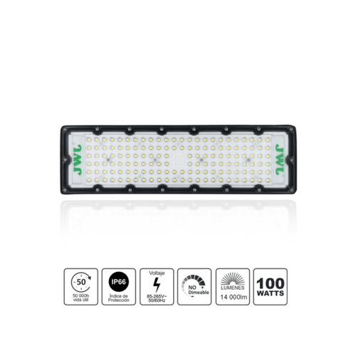 Reflector LED 100 W /350 x 100 mm / 85 - 265 Vca~ 50/60Hz / TCC 6 500 K / Uso en exterior.
