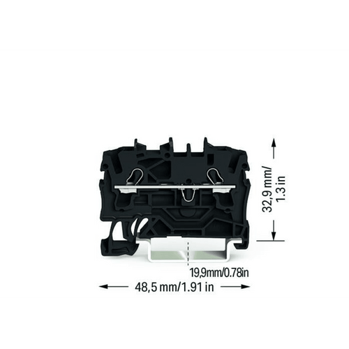 Borna de Paso Serie 2002 / 2 Conductores / Sección 2.5 mm² / Tecnología Push-in CAGE CLAMP® / Aplicaciones Ex e II / Montaje Carril DIN 35x15 y 35x7.5 / Negro / Certificaciones ATEX IECEx UL CSA