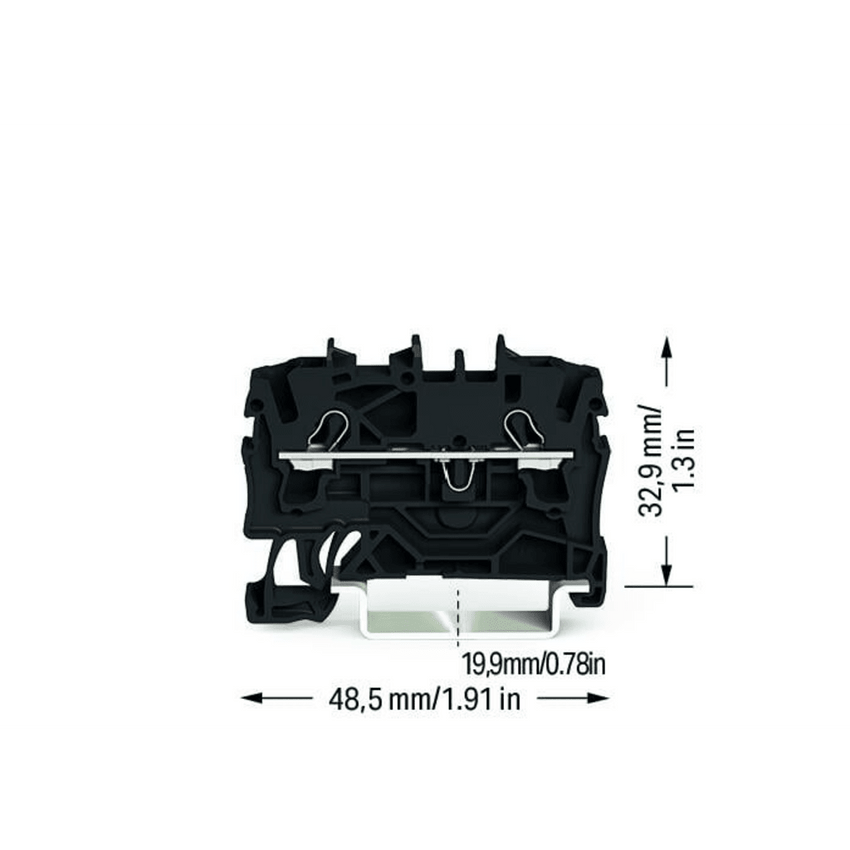 Borna de Paso Serie 2002 / 2 Conductores / Sección 2.5 mm² / Tecnología Push-in CAGE CLAMP® / Aplicaciones Ex e II / Montaje Carril DIN 35x15 y 35x7.5 / Negro / Certificaciones ATEX IECEx UL CSA