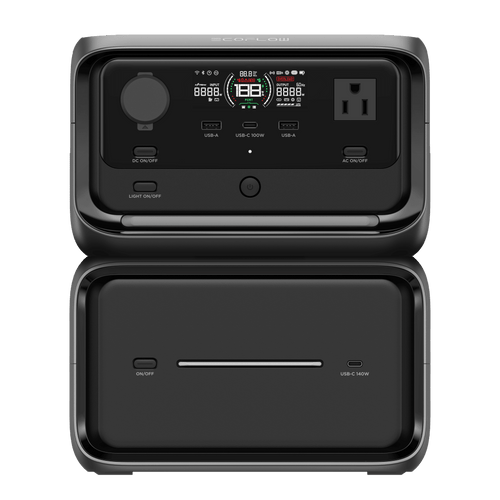 EcoFlow River 3 | Estación de Energía Portátil 858Wh Litio LFP / 2 AC 300 W (Max. 550W) / 1 USB-C 100W / 2 USB -A 12W / Cargador de Coche 8A a 12 o 24V / Conectividad WiFi y Bluetooth (App) / Carga Solar 110W Max.