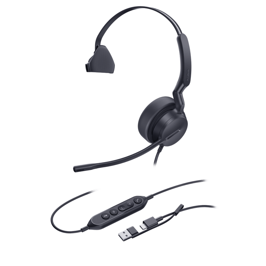 Diadema Profesional Alámbrica Yealink UH42 Mono con Cancelación de Ruido por IA y Conectividad USB-C/A Compatible con Teléfonos IP y Computadoras