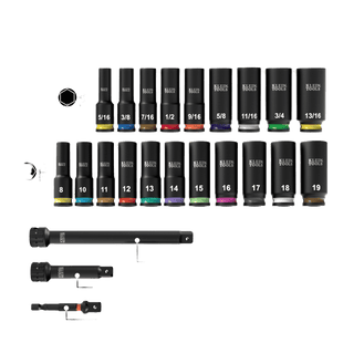 Juego de Dados de Impacto KNECT™ (M) / 3/8" Drive Profundo / SAE y Métrico / 23 Piezas / Adapters Multi-Propósito / MODbox™ Case