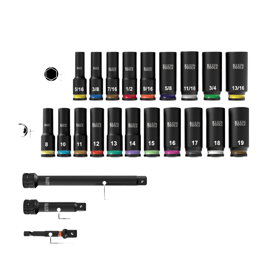 Juego de Dados de Impacto KNECT™ (M) / 3/8" Drive Profundo / SAE y Métrico / 23 Piezas / Adapters Multi-Propósito / MODbox™ Case