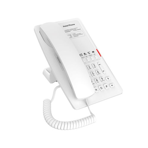 Teléfono IP Hotelero / 2 Líneas SIP / 5 Teclas Programables / Puerto USB-A de Carga / PoE 802.3af / Diseño Blanco / Audio HD Manos Libres