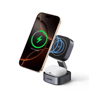 Cargador Inalámbrico 2 en 1 25W / Tecnología Magnética Qi 2 / 15W para Teléfono + 5W para Auriculares / Puerto USB-C 5W / Protecciones Múltiples / Cable USB-C Incluido