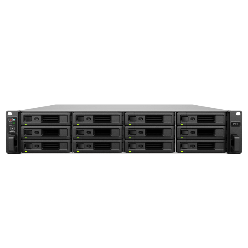 Servidor de Almacenamiento Synology SA3410 | 12 Bahías | Escalable hasta 96 Bahías | 1.728 PB de Capacidad Bruta | 6.200 MB/s Lectura Secuencial | 3.000 MB/s Escritura Secuencial | 10GbE RJ-45 | PCIe 3.0.