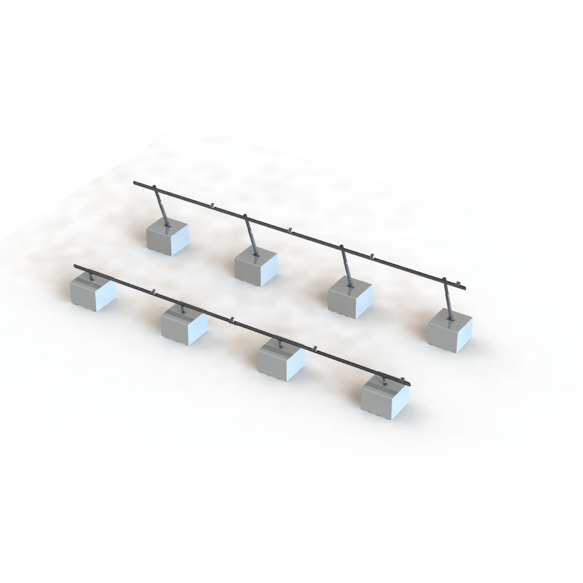 Sistema de Montaje Solar VEKTOR21 / Estructura Ajustable Aluminio AL6005-T5 / Patas Frontales y Ajustables / Bases Cemento Personalizables / Ángulos 10°-30° / Torque 11-13 Nm