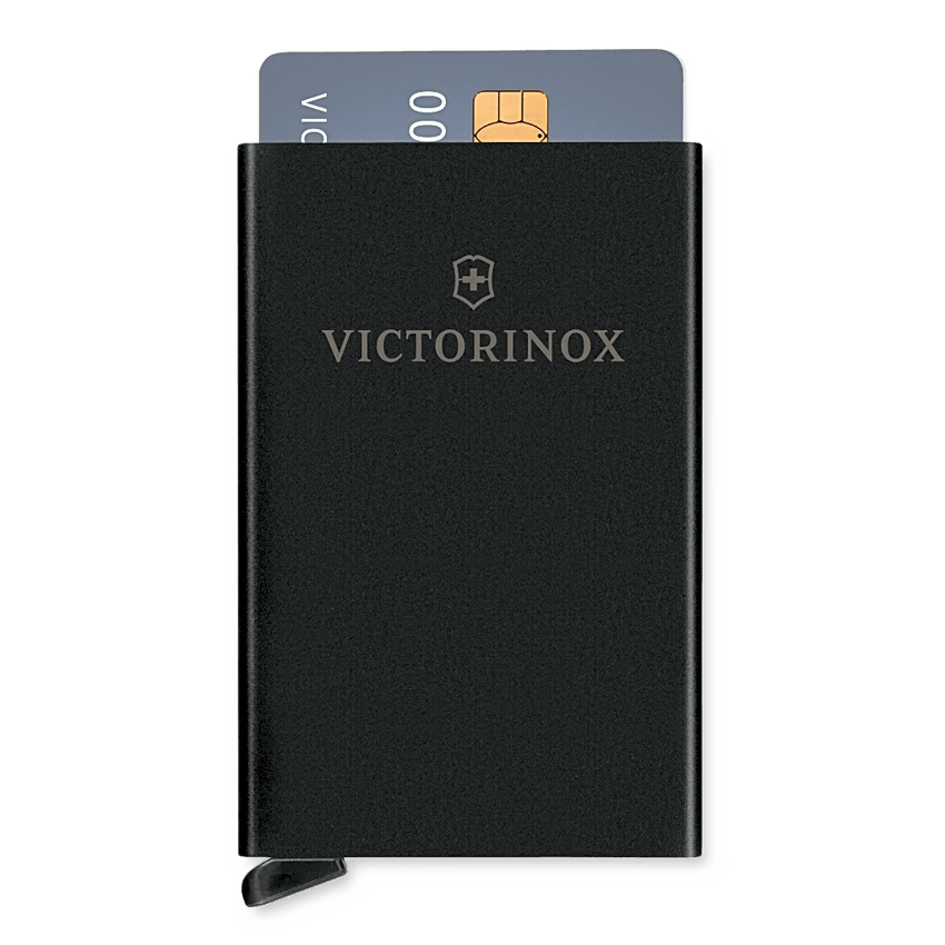 Tarjetero / Almacenamiento Seguro 4-6 Tarjetas / Aluminio Duradero / Protección RFID / Sistema Deslizamiento Patentado / Color Negro.