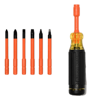 Destornillador Aislado 6-en-1 Auto-Lock / Aislado 1000V CAT III / Almohadilla de agarre / Almacenamiento de brocas integrado / Bits Philips #1 #2 / Slotted 3/16" 1/4" / Square #1 #2