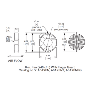 Ventilador Axial Compacto 6 Pulgadas / 115VAC / 102CFM / Silencioso / Acero Negro / 50,000 Horas Operación